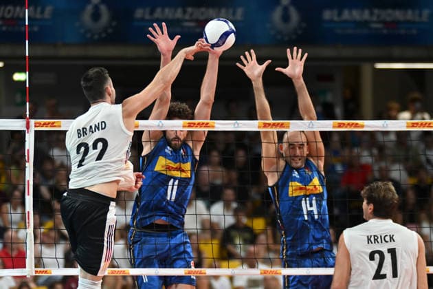 Italy v Germany - International Friendly, Länderspiel, Nationalmannschaft Match Gianluca Galassi of Italy spikes the ball during the international friendly match between Italy and Germany at PalaCalafiore in Reggio Calabria, Italy, on August 26, 2026. Reggio Calabria Italy  Copyright: xAndreaxRositox originalFilename:rosito-notitle260826_np5Di.jpg