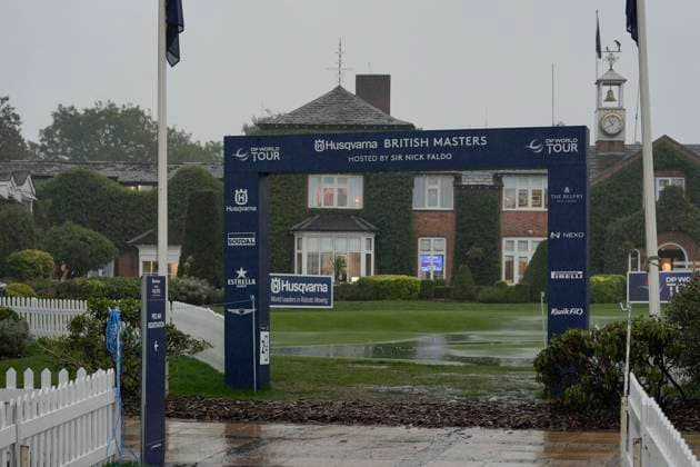 SUTTON COLDFIELD, ENGLAND - AUG 27: Round 1 play is suspended due to torrential rain during Round 1 at the 2026 Husqvarna British Masters at The Belfry, Sutton Coalfield on August 27, 2026 in Warwickshire, England The 2026 Husqvarna British Masters
