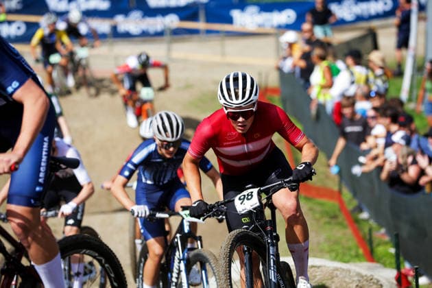 2026 UCI Mountain Bike World Championships Picture by Ed Sykes SWpix.com - 27 08 2026 - Cycling - 2026 UCI Mountain Bike World Championships - Val di Sole, Trentino, Italy - Cross-country Olympic (XCO) - Men Junior - Anton Nielsen (Denmark) Copyright: x xSWpix.comx(t axPhotographyxHubxLtd)xEdxSykes SWpix.comx SWP-3030-19817