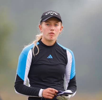 RECORD DATE NOT STATED 27th August 2026; The K Club, Straffan, County Kildare, Ireland: KPMG Womens Irish Open Golf, Round One; Olivia Costello (a) from Ireland gets ready to tee off on her first hole the 10th PeterxFitzpatrick