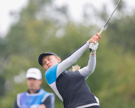 RECORD DATE NOT STATED 27th August 2026; The K Club, Straffan, County Kildare, Ireland: KPMG Womens Irish Open Golf, Round One; Olivia Costello (a) from Ireland tees off on the par 3 12th hole PeterxFitzpatrick