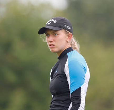 RECORD DATE NOT STATED 27th August 2026; The K Club, Straffan, County Kildare, Ireland: KPMG Womens Irish Open Golf, Round One; Olivia Costello (a) from Ireland watches her tee shot on the par 3 12th hole PeterxFitzpatrick