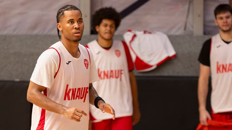 Im Bild: Sam Griffin (Wuerzburg Baskets, 4) 27.08.2026, Medientraining der Fitness First Wuerzburg Baskets 2026-27, Deutschland, Wuerzburg, Trainingszentrum, Copyright: HMBxMedia xJulienxBecker