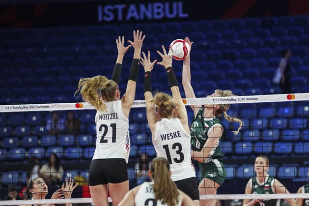 Poland v Germany - CEV EuroVolley 2026 ISTANBUL, TURKIYE - AUGUST 27: Hannah Kohn (8) of Poland in action against Emilia Weske (13) of Germany during the CEV EuroVolley 2026 Women Group A match between Poland and Germany at Sinan Erdem Dome in Istanbul, Turkiye on August 27, 2026. Agit Erdi Ulukaya Anadolu Istanbul Turkey. Editorial use only. Please get in touch for any other usage.  Copyright: x2026xAnadoluxAgitxErdixUlukayax