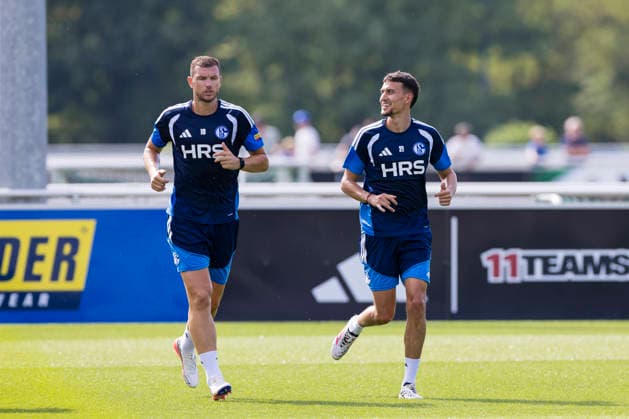 27.08.2026, Fussball, Training des FC Schalke 04. v. l. Edin Dzeko (FC Schalke 04), Dejan Ljubicic (FC Schalke 04). Gelsenkirchen Trainingsgelände FC Schalke 04 NRW Deutschland xRHR-FOTO YYx *** August 27, 2026, Soccer, FC Schalke 04 practice featuring Edin Dzeko, FC Schalke 04; Dejan Ljubicic, FC Schalke 04; Gelsenkirchen; FC Schalke 04 training facility; North Rhine-Westphalia, Germany; xRHR; PHOTO YYx Copyright: RHR-FOTOx RHR-FOTO YY