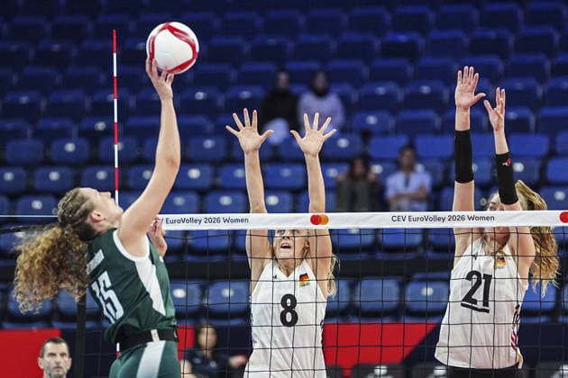 Poland v Germany - CEV EuroVolley 2026 ISTANBUL, TURKIYE - AUGUST 27: Martyna Czyrnianska (15) of Poland in action against Hannah Kohn (8) of Germany during the CEV EuroVolley 2026 Women Group A match between Poland and Germany at Sinan Erdem Dome in Istanbul, Turkiye on August 27, 2026. Agit Erdi Ulukaya Anadolu Istanbul Turkey. Editorial use only. Please get in touch for any other usage.  Copyright: x2026xAnadoluxAgitxErdixUlukayax
