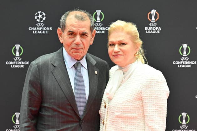 UEFA Champions League 2026 27 league phase draw in Monaco MONACO - AUGUST 27: Galatasaray President Dursun Ozbek (L) and his wife Mesude Ozbek (R) pose for a photo on the red carpet ahead of the draw at Grimaldi Forum on August 27, 2026 in Monaco. Mustafa Yalcin Anadolu Monaco Monaco. Editorial use only. Please get in touch for any other usage.  Copyright: x2026xAnadoluxMustafaxYalcinx