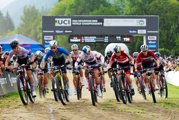2026 UCI Mountain Bike World Championships Picture by Alex Whitehead SWpix.com - 27 08 2026 - Cycling - 2026 UCI Mountain Bike World Championships - Val di Sole, Trentino, Italy - Cross-country Short Track (XCO) - Women Elite - Savilia Blunk (USA), Jenny Rissveds (Sweden), Evie Richards (Great Britain), Laura Stigger (Austria), Sofie Pedersen (Denmark) Copyright: x xSWpix.comx(t axPhotographyxHubxLtd)xAlexxWhitehead SWpix.comx SWP-3030-20102