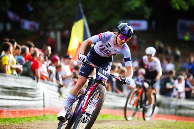 2026 UCI Mountain Bike World Championships Picture by Ed Sykes SWpix.com - 27 08 2026 - Cycling - 2026 UCI Mountain Bike World Championships - Val di Sole, Trentino, Italy - Cross-country Short Track (XCO) - Women Elite - Gwendalyn Gibson (USA) Copyright: x xSWpix.comx(t axPhotographyxHubxLtd)xEdxSykes SWpix.comx SWP-3030-20120