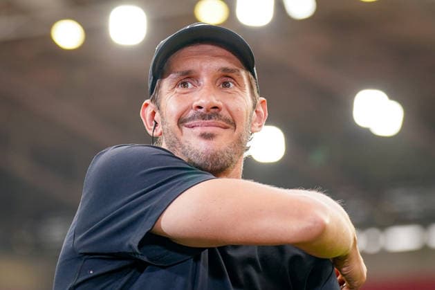 Deutschland: UEFA Conference-League-Qualifikation SC Freiburg vs FC Motherwell - Playoffs 2026 2027, Europa-Park Stadion (Freiburg): Julian Schuster (Trainer, SC Freiburg) Mimik, Gesichtsausdruck, Emotion Copyright: xJOERANxSTEINSIEKx