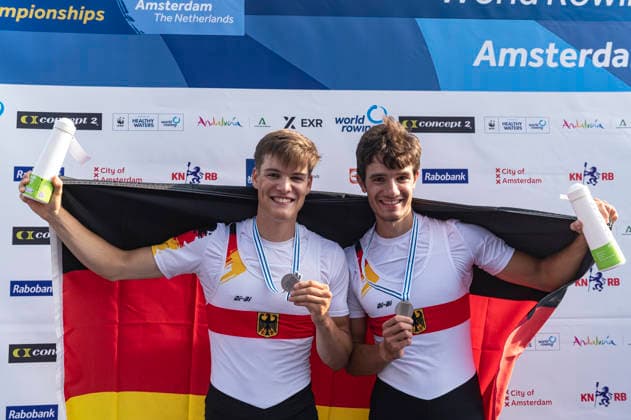 Amsterdam The Netherlands 27th August 2026 2026 World Rowing Championships on the Bosbaan in Amsterdam Lightweight Men s Double Sculls Final A (Final) Naveen Alexander Shah and Maximilian Ruehling (GER) win silver watersport,
