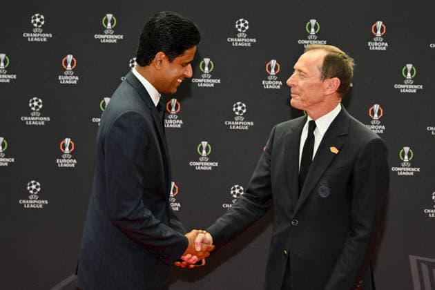 Nasser al-Khelaïfi, président du PSG et Emilio Butragueno au photocall du tirage au sort de la phase de ligue de l’édition 2026-2027 de la Ligue des champions au Grimaldi Forum de Monaco, le 27 août 2026. Bruno Bebert Bestimage Photocallt ahead of the draw at Grimaldi Forum on August 27, 2026 in Monaco. Monaco Monaco  Copyright: xBrunoxBebertx xBestimagexBrunoxBebertx xBestimagex