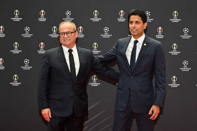 Luis Campos et Nasser al-Khelaïfi, président du PSG au photocall du tirage au sort de la phase de ligue de l’édition 2026-2027 de la Ligue des champions au Grimaldi Forum de Monaco, le 27 août 2026. Bruno Bebert Bestimage Photocallt ahead of the draw at Grimaldi Forum on August 27, 2026 in Monaco. Monaco Monaco  Copyright: xBrunoxBebertx xBestimagexBrunoxBebertx xBestimagex