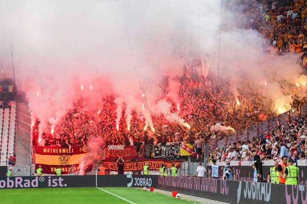 Motherwell FC Fanblock , Deutschland, Fussball, UEFA Conference League, Play-offs, 2026 2027, SC Freiburg vs. Motherwell FC, 27.08.2026, Freiburg im Breisgau Europa-Park Stadion Deutschland Copyright: xGrantxHubbsx
