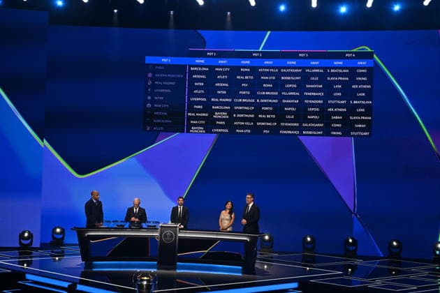 UEFA Champions League 2026 27 league phase draw in Monaco MONACO - AUGUST 27: A view of the draw ceremony for the league phase of the 2026-2027 UEFA Champions League football tournament at the Grimaldi Forum in the Principality of Monaco on August 27, 2026. Mustafa Yalcin Anadolu Monaco Monaco. Editorial use only. Please get in touch for any other usage.  Copyright: x2026xAnadoluxMustafaxYalcinx