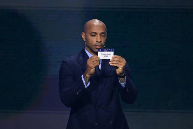 UEFA Champions League 2026 27 league phase draw in Monaco MONACO - AUGUST 27: French former football player Thierry Henry shows the paper slip of FC Barcelona, Barca (ESP) during the draw ceremony for the league phase of the 2026-2027 UEFA Champions League football tournament at the Grimaldi Forum in the Principality of Monaco on August 27, 2026. Mustafa Yalcin Anadolu Monaco Monaco. Editorial use only. Please get in touch for any other usage.  Copyright: x2026xAnadoluxMustafaxYalcinx