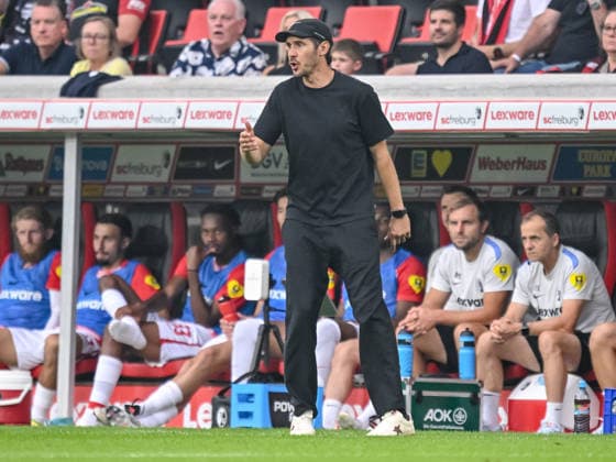 Trainer Julian Schuster (SC Freiburg) gestures during the UEFA Conference League 2026 27 Play Off Round Second Leg match between Club Freiburg and Motherwell at Stadion am Wolfswinkel on August 27, 2026 in Freiburg, Germany. (Photo by Harry Langer DeFodi Images) -