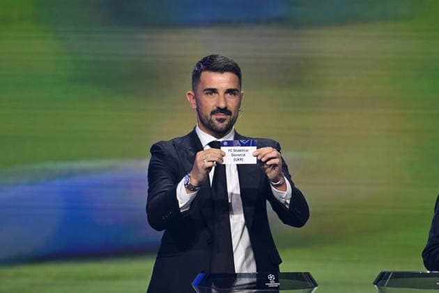 UEFA Champions League 2026 27 league phase draw in Monaco MONACO - AUGUST 27: Former football player David Villa shows the paper slip of FC Shakhtar Donetsk (UKR) during the draw ceremony for the league phase of the 2026-2027 UEFA Champions League football tournament at the Grimaldi Forum in the Principality of Monaco on August 27, 2026. Mustafa Yalcin Anadolu Monaco Monaco. Editorial use only. Please get in touch for any other usage.  Copyright: x2026xAnadoluxMustafaxYalcinx