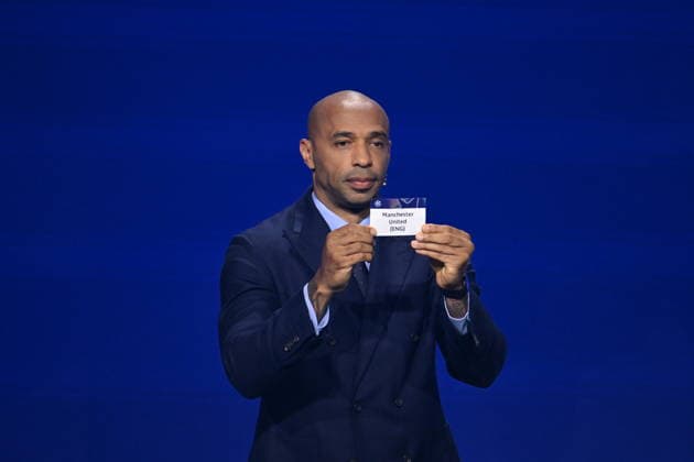 UEFA Champions League 2026 27 league phase draw in Monaco MONACO - AUGUST 27: French former football player Thierry Henry shows the paper slip of Manchester United, ManU (ENG) during the draw ceremony for the league phase of the 2026-2027 UEFA Champions League football tournament at the Grimaldi Forum in the Principality of Monaco on August 27, 2026. Mustafa Yalcin Anadolu Monaco Monaco. Editorial use only. Please get in touch for any other usage.  Copyright: x2026xAnadoluxMustafaxYalcinx