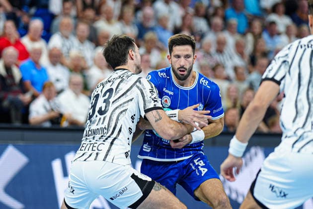 Veron Nacinovic (THW Kiel, 93), Tim Suton (TBV Lemgo-Lippe, 23) GER, THW Kiel vs. TBV Lemgo-Lippe, Handball, 1. Bundesliga, Spieltag 1, Saison 2026 2027, 27.08.2026 GER, THW Kiel vs. TBV Lemgo-Lippe, Handball, 1. Bundesliga, Spieltag 1, Saison 2026 2027, 27.08.2026 Kiel Copyright: xEibner-Pressefoto MarcelxvonxFehrnx EP_MFN