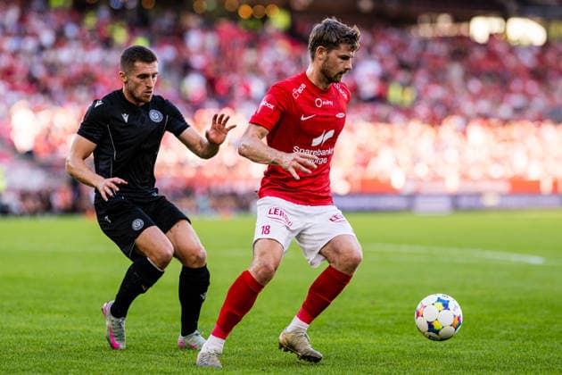 260827 Jacob Sorensen of Brann during the UEFA Conference League play-off match between Brann and PAOK on August 27, 2026 in Bergen. Photo: Marius Simensen BILDBYRAN COP 238 bbeng brann football fotball fotboll paok play-off skb soccer uecl uefa conference league Copyright: MARIUSxSIMENSEN BB260827BB600