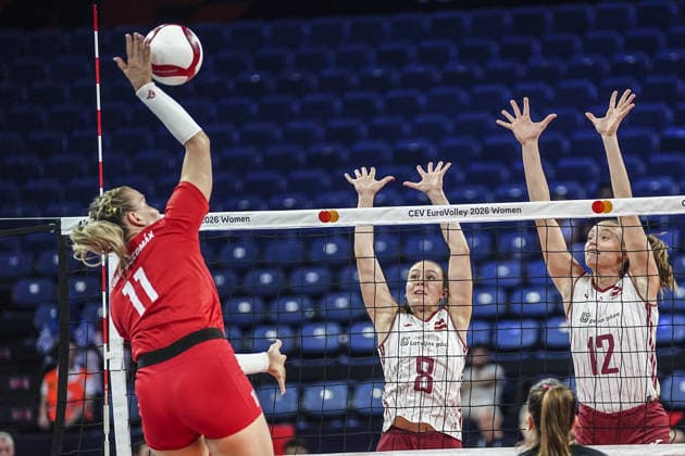 Latvia v Hungary - CEV EuroVolley 2026 ISTANBUL, TURKIYE - AUGUST 27: Elvita Dolotova (8) of Latvia in action against Reka Bozoki Szedmak (11) of Hungary during the CEV EuroVolley 2026 Women Group A match between Poland and Germany at Sinan Erdem Dome in Istanbul, Turkiye on August 27, 2026. Agit Erdi Ulukaya Anadolu Istanbul Turkey. Editorial use only. Please get in touch for any other usage.  Copyright: x2026xAnadoluxAgitxErdixUlukayax