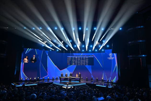 UEFA Champions League 2026 27 league phase draw in Monaco MONACO - AUGUST 27: A view of the draw ceremony for the league phase of the 2026-2027 UEFA Champions League football tournament at the Grimaldi Forum in the Principality of Monaco on August 27, 2026. Mustafa Yalcin Anadolu Monaco Monaco. Editorial use only. Please get in touch for any other usage.  Copyright: x2026xAnadoluxMustafaxYalcinx