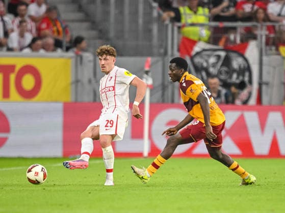 Philipp Treu (SC Freiburg) and Ibrahim Said (Motherwell FC) battle for the ball during the UEFA Conference League 2026 27 Play Off Round Second Leg match between Club Freiburg and Motherwell at Stadion am Wolfswinkel on August 27, 2026 in Freiburg, Germany. (Photo by Harry Langer DeFodi Images) -