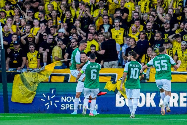 Europa League Qualifiers 2026 Lillestrom vs. Egantia Lillestrom 20260827 Egantia’s Eljon Sota celebrates his 0-1 goal during the Europa League playoff soccer match between Lillestrom and Egantia at Arasen Stadium. Photo: Erik Flaaris Johansen NTB Lillestrom Norway EDITORIAL USE ONLY RESTRICTED USE FOR BETTING COMPANIES  Copyright: xErikxFlaarisxJohansenx xNTBx