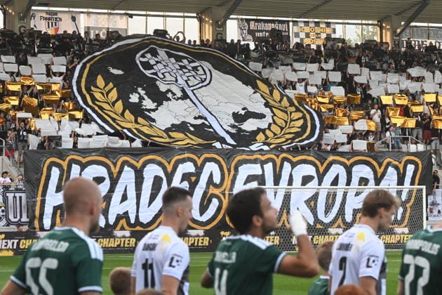 Football Conference League second leg of 4th qualifying round match: FC Hradec Kralove vs Panathinaikos Athens in Hradec Kralove, Czech Republic, August 27, 2026. Fans of FC Hradec Kralove in action. (CTKxPhoto JosefxVostarek) CTKPhotoP2026082707277  CTKPhotoP2026082707277