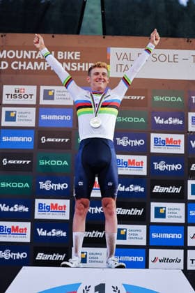 2026 UCI Mountain Bike World Championships Picture by Alex Whitehead SWpix.com - 27 08 2026 - Cycling - 2026 UCI Mountain Bike World Championships - Val di Sole, Trentino, Italy - Cross-country Short Track (XCC) - Men Elite Podium - Adrien Yves Claude Boichis (France) wins the Gold Medal to become World Champion Copyright: x xSWpix.comx(t axPhotographyxHubxLtd)xAlexxWhitehead SWpix.comx SWP-3030-20354