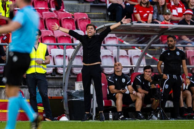 260827 Head coach Alessio Lisci of PAOK during the UEFA Conference League play-off match between Brann and PAOK on August 27, 2026 in Bergen. Photo: Marius Simensen BILDBYRAN COP 238 bbeng brann football fotball fotboll paok play-off skb soccer uecl uefa conference league Copyright: MARIUSxSIMENSEN BB260827BB629