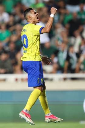 STVV s Ilias Sebaoui celebrates after scoring during a soccer game between Cypriot AC Omonia Nicosia and Belgian soccer team Sint-Truidense V.V., Thursday 27 August 2026 in Nicosie, Cyprus, on the return leg of the play-off round for the UEFA Europa League league phase. STVV won the first leg 1-0. BRUNOxFAHY  x184501961x
