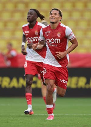 AS Monaco v Gornik Zabre - UEFA Conference League - Season 2026-2027 Monaco, Monaco, 27th August 2026. Paris Brunner of AS Monaco celebrates with team mate Mamadou Coulibaly after scoring to give the side a 1-0 lead during the AS Monaco vs Gornik Zabre UEFA Conference League match at Stade Louis II, Monaco. Picture credit should read: Jonathan Moscrop Monaco Stade Louis II Monaco