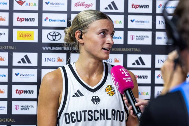 27.08.2026, GER, Testspiel, FIBA Women™s Basketball World Cup 2026 Köln, Deutschland-Türkei Alexandra Wilke (Deutschland, 3) beim Interview Köln LANXESS arena Nordrhein-Westfalen Deutschland