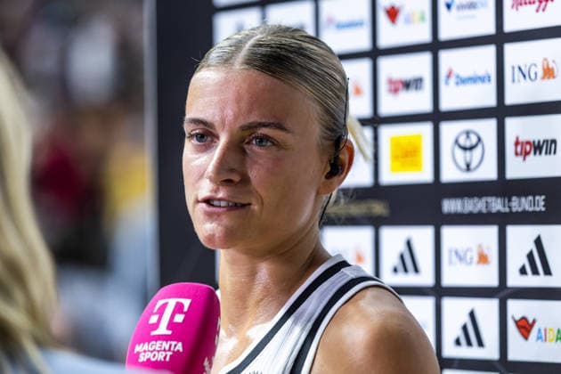 27.08.2026, GER, Testspiel, FIBA Women™s Basketball World Cup 2026 Köln, Deutschland-Türkei Alexandra Wilke (Deutschland, 3) beim Interview Köln LANXESS arena Nordrhein-Westfalen Deutschland