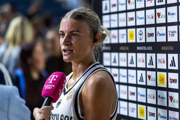 27.08.2026, GER, Testspiel, FIBA Women™s Basketball World Cup 2026 Köln, Deutschland-Türkei Alexandra Wilke (Deutschland, 3) beim Interview Köln LANXESS arena Nordrhein-Westfalen Deutschland