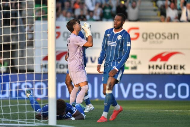 Football Conference League fourth qualifying round match: FK Jablonec vs Glasgow Rangers in Jablonec nad Nisou, Czech Republic, August 27, 2026. Goalie of Glasgow Rangers Ivor Pandur receives goal. (CTKxPhoto VitxCerny) CTKPhotoP2026082707496  CTKPhotoP2026082707496