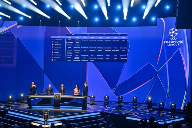 Thierry Henry, Giorgio Marchetti, David Villa, Reshmin Chowdhury et Pedro Pinto lors du tirage au sort de la phase de ligue de l’édition 2026-2027 de la Ligue des champions au Grimaldi Forum de Monaco, le 27 août 2026. Bruno Bebert Bestimage Photocallt ahead of the draw at Grimaldi Forum on August 27, 2026 in Monaco. Monaco Monaco  Copyright: xBrunoxBebertx xBestimagexBrunoxBebertx xBestimagex