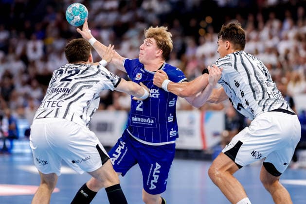 Kiel, 27. August 2026 - Handball, 1. Bundesliga 2026 27, THW Kiel - TBV Lemgo Lippe: Rasmus Ankermann (THW Kiel, 22), Lukas Hutecek (TBV Lemgo Lippe, 2), Julian Köster (THW Kiel, 7)