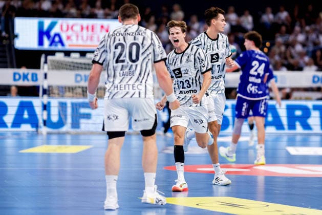 Kiel, 27. August 2026 - Handball, 1. Bundesliga 2026 27, THW Kiel - TBV Lemgo Lippe: Lukas Laube (THW Kiel, 20), Rune Dahmke (THW Kiel, 23)