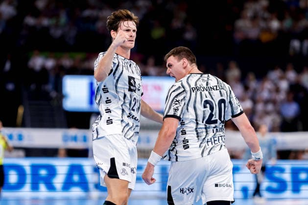 Kiel, 27. August 2026 - Handball, 1. Bundesliga 2026 27, THW Kiel - TBV Lemgo Lippe: Rune Dahmke (THW Kiel, 23), Lukas Laube (THW Kiel, 20)