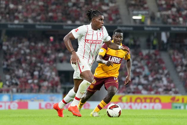Cyriaque Irià Cyriaque Irie (SC Freiburg, 22) am Ball , Deutschland, Fussball, UEFA Conference League, Play-offs, Rückspiel, 2026 2027, SC Freiburg vs. Motherwell FC, 27.08.2026, Europa-Park Stadion, Freiburg Freiburg Europa-Park Stadion Baden-Württemberg Deutschland Copyright: xArnexAmbergx