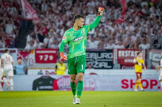 Deutschland: UEFA Conference-League-Qualifikation SC Freiburg vs FC Motherwell - Playoffs 2026 2027, Europa-Park Stadion (Freiburg): Mio Backhaus (SC Freiburg, 1) Freude, Emotionen, Jubel Copyright: xJOERANxSTEINSIEKx