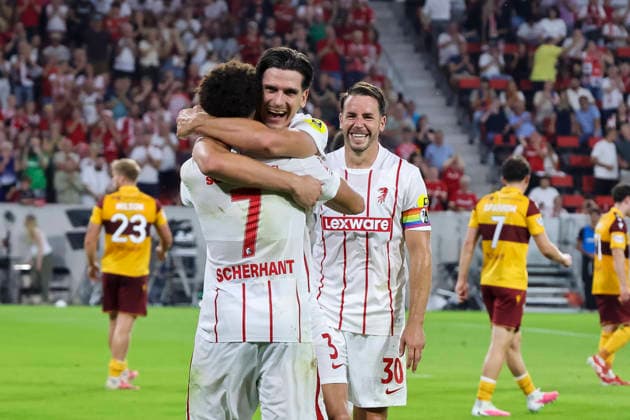 Torjubel SC Freiburg beim 2:1 durch Igor Matanovic (SC Freiburg, 31) , Deutschland, Fussball, UEFA Conference League, Play-offs, 2026 2027, SC Freiburg vs. Motherwell FC, 27.08.2026, Freiburg im Breisgau Europa-Park Stadion Deutschland Copyright: xGrantxHubbsx