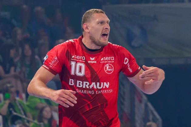 im Bild v.l.: Dainis Kristopans (MT Melsungen, 10), GER, Berlin, Handball, Fuechse Berlin vs MT Melsungen, in der Max-Schmeling-Halle, 27.08.2026, Copyright: HMBxMedia UwexKoch