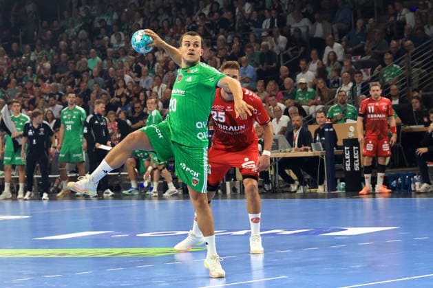 27.08.2026, GER Deutschland, Handball, 1.Bundesliga, 27.08.2026, Saison 2026 2027, Berlin, Fuechse Berlin vs Melsungen 7m Tim Freihoefer ( Fuechse Berlin 20 ) Berlin Max-Schmeling-Halle Berlin Deutschland Copyright: xNordphotox xEnglerx