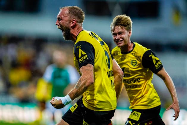 Europa League Qualifiers 2026 Lillestrom vs. Egantia Lillestrom 20260827 Lillestrom s Sander Moen Foss celebrates his 1-1 goal during the Europa League playoff soccer match between Lillestrom and Egantia at Arasen Stadium. Photo: Erik Flaaris Johansen, NTB, Lillestrøm, Norway. EDITORIAL USE ONLY. RESTRICTED USE FOR BETTING COMPANIES.  Copyright: xErikxFlaarisxJohansenx xNTBx