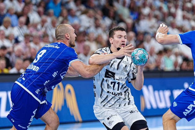 Christian OÂ Sullivan (TBV Lemgo-Lippe, 09), Elias Ellefsen a Skipagotu (THW Kiel, 71) GER, THW Kiel vs. TBV Lemgo-Lippe, Handball, 1. Bundesliga, Spieltag 1, Saison 2026 2027, 27.08.2026 GER, THW Kiel vs. TBV Lemgo-Lippe, Handball, 1. Bundesliga, Spieltag 1, Saison 2026 2027, 27.08.2026 Kiel Copyright: xEibner-Pressefoto MarcelxvonxFehrnx EP_MFN