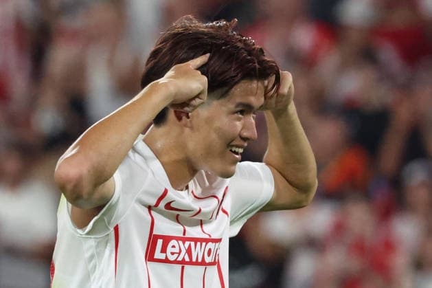 27.08.2026, xrekx, Fussball Conference League Quali, SC Freiburg - FC Motherwell v.l. Torjubel nach dem Tor zum celebrating the goal celebrate 4:1 durch Keisuke Goto (SC Freiburg) Freiburg